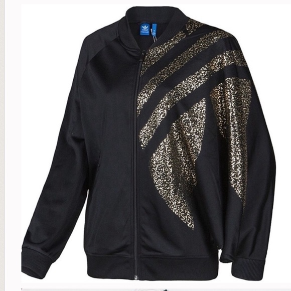 adidas originals faux fur jacket with back trefoil logo in black